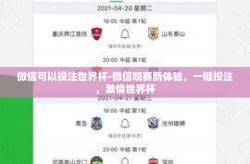 微信可以投注世界杯-微信观赛新体验，一键投注，激情世界杯