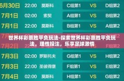 世界杯彩票胜平负玩法-探索世界杯彩票胜平负玩法，理性投注，乐享足球激情