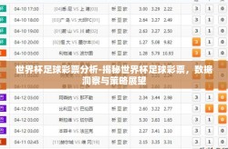 世界杯足球彩票分析-揭秘世界杯足球彩票，数据洞察与策略展望