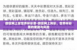 微信网上买世界杯彩票-微信网上购彩，世界杯彩票的便捷与风险