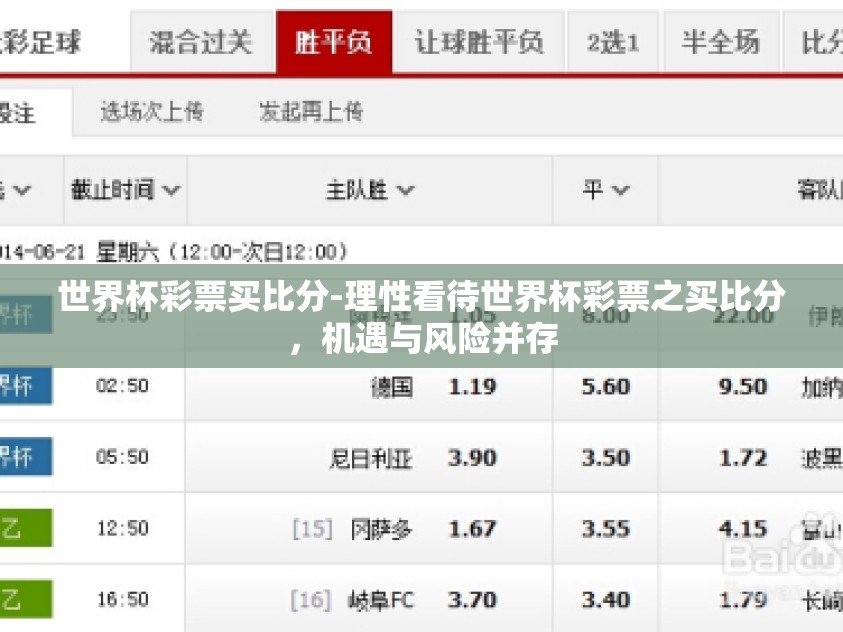 世界杯彩票买比分-理性看待世界杯彩票之买比分，机遇与风险并存