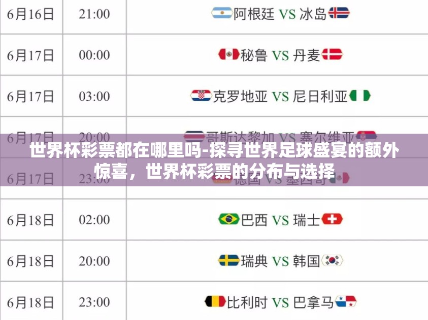 世界杯彩票都在哪里吗-探寻世界足球盛宴的额外惊喜，世界杯彩票的分布与选择