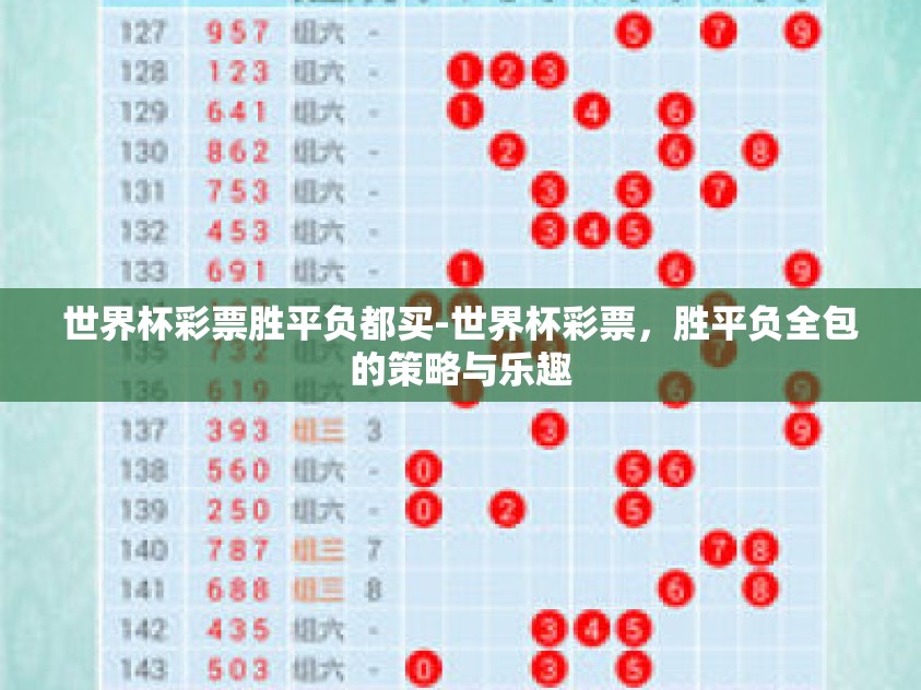 世界杯彩票胜平负都买-世界杯彩票，胜平负全包的策略与乐趣