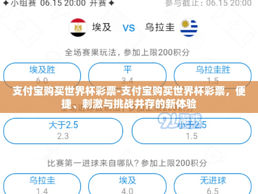 支付宝购买世界杯彩票-支付宝购买世界杯彩票,便捷、刺激与挑战并存的新体验 支付宝购买世界杯彩票-支付宝购买世界杯彩票,便捷、刺激与挑战并存的新体验