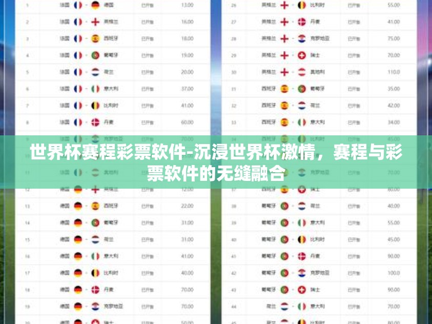 世界杯赛程彩票软件-沉浸世界杯激情，赛程与彩票软件的无缝融合