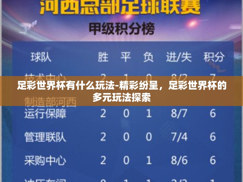 足彩世界杯有什么玩法-精彩纷呈，足彩世界杯的多元玩法探索