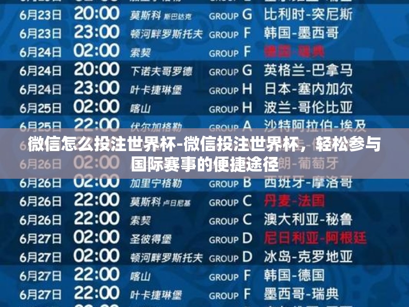 微信怎么投注世界杯-微信投注世界杯，轻松参与国际赛事的便捷途径