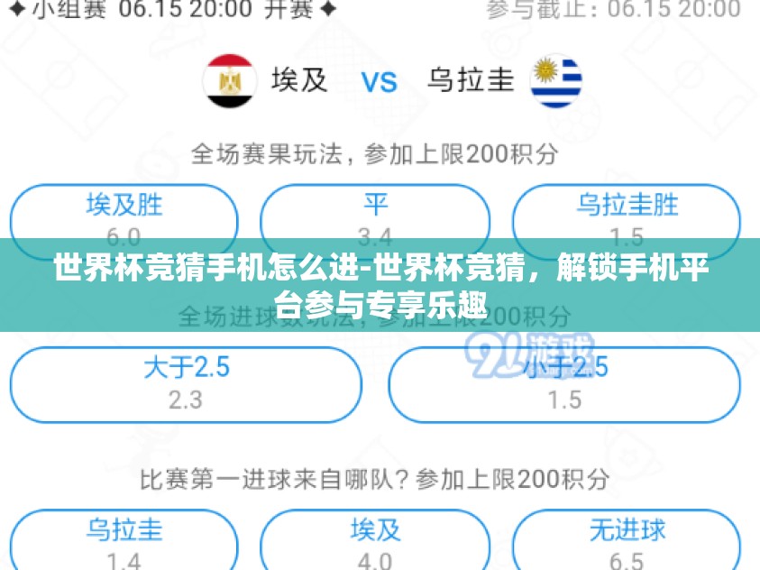 世界杯竞猜手机怎么进-世界杯竞猜，解锁手机平台参与专享乐趣