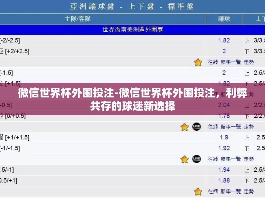 微信世界杯外围投注-微信世界杯外围投注，利弊共存的球迷新选择