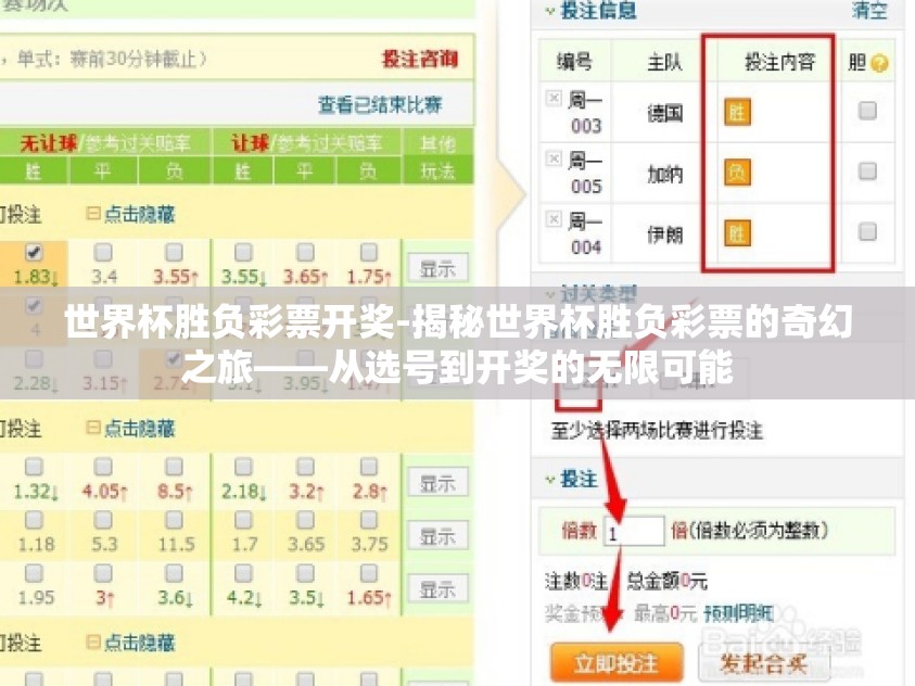 世界杯胜负彩票开奖-揭秘世界杯胜负彩票的奇幻之旅——从选号到开奖的无限可能