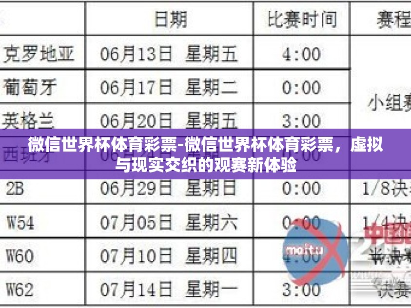 微信世界杯体育彩票-微信世界杯体育彩票,虚拟与现实交织的观赛新体验 微信世界杯体育彩票-微信世界杯体育彩票,虚拟与现实交织的观赛新体验