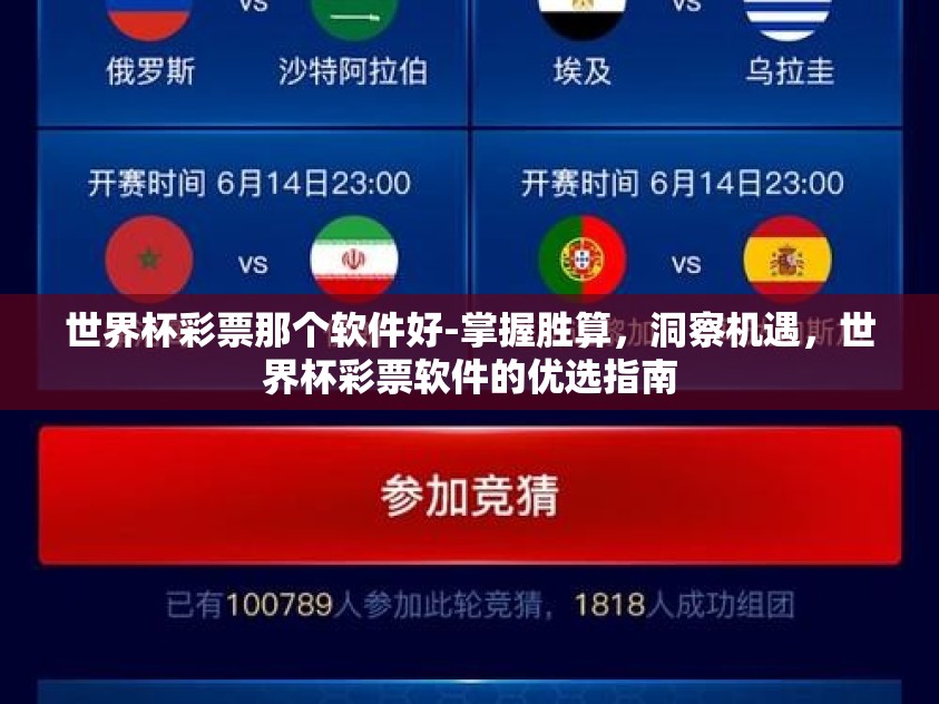 世界杯彩票那个软件好-掌握胜算，洞察机遇，世界杯彩票软件的优选指南