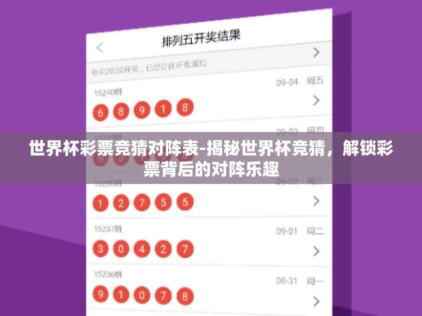 世界杯彩票竞猜对阵表-揭秘世界杯竞猜，解锁彩票背后的对阵乐趣