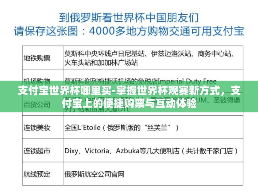 支付宝世界杯哪里买-掌握世界杯观赛新方式，支付宝上的便捷购票与互动体验