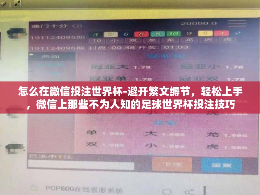 怎么在微信投注世界杯-避开繁文缛节，轻松上手，微信上那些不为人知的足球世界杯投注技巧
