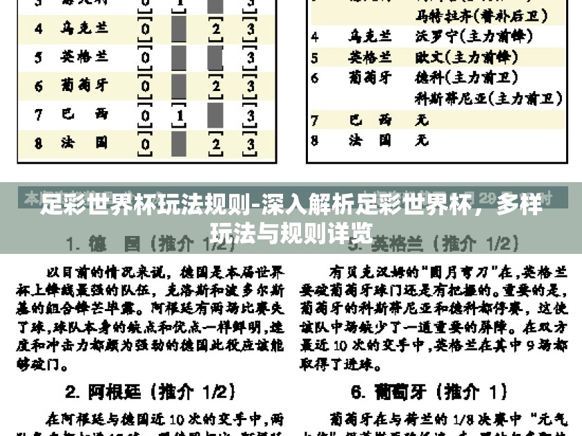 足彩世界杯玩法规则-深入解析足彩世界杯，多样玩法与规则详览