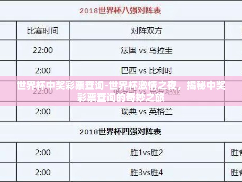 世界杯中奖彩票查询-世界杯激情之夜，揭秘中奖彩票查询的奇妙之旅