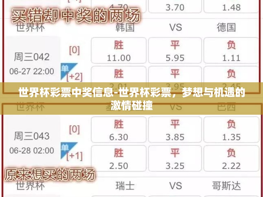 世界杯彩票中奖信息-世界杯彩票，梦想与机遇的激情碰撞