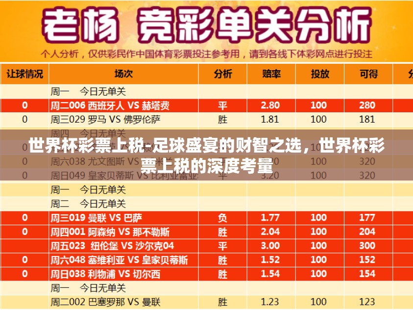 世界杯彩票上税-足球盛宴的财智之选，世界杯彩票上税的深度考量
