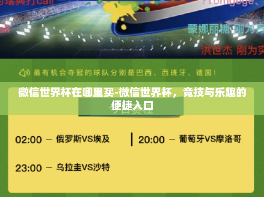 微信世界杯在哪里买-微信世界杯，竞技与乐趣的便捷入口