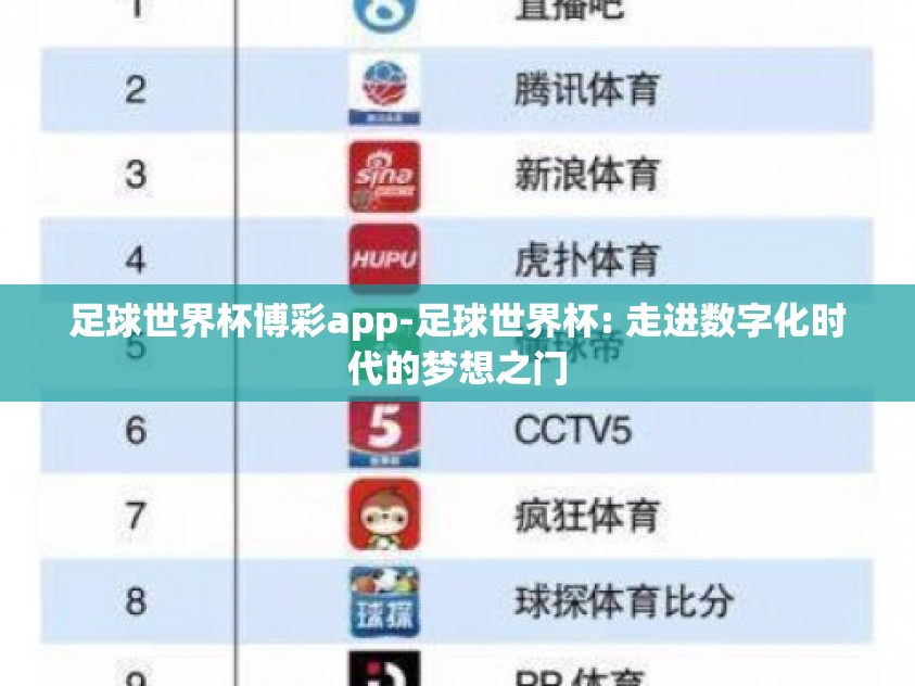 足球世界杯博彩app-足球世界杯: 走进数字化时代的梦想之门