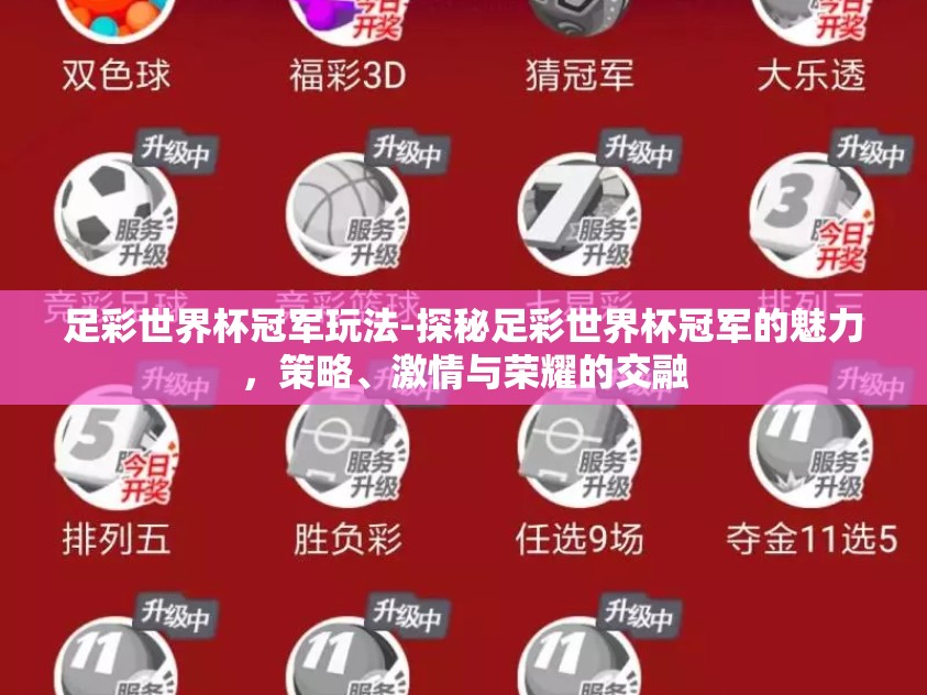 足彩世界杯冠军玩法-探秘足彩世界杯冠军的魅力，策略、激情与荣耀的交融